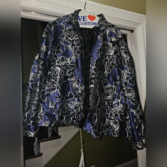 Love Moschino Blue and Black Floral Bomber Jacket